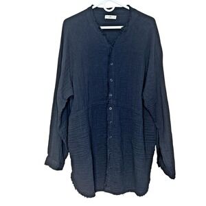 Natural Life Laid Back Tunic Top Gauzy Lagenlook Boho Snap Front Black XXL